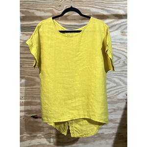 Terzo Millennio Oversized Linen Tunic Top Yellow Size Large Minimalist Lagenlook